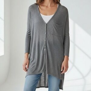 Lush Lagenlook Cardigan Women Small Gray Lightweight‎ Casual Breathable Layer
